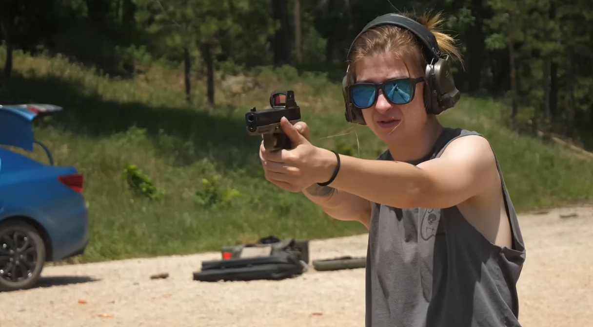 Boondock Ballistician shooting pistol at range